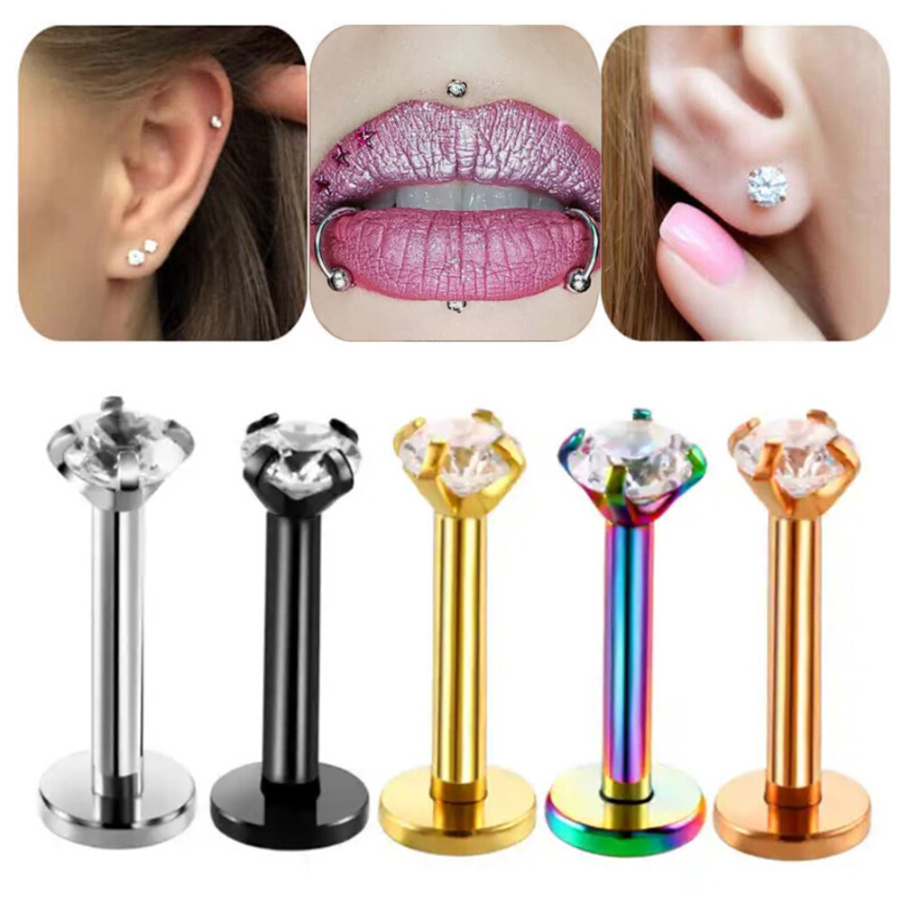 1 PC Stainless Steel Lip Ear Ring Flat Labret Piercing Cartilage Stud Jewelry e