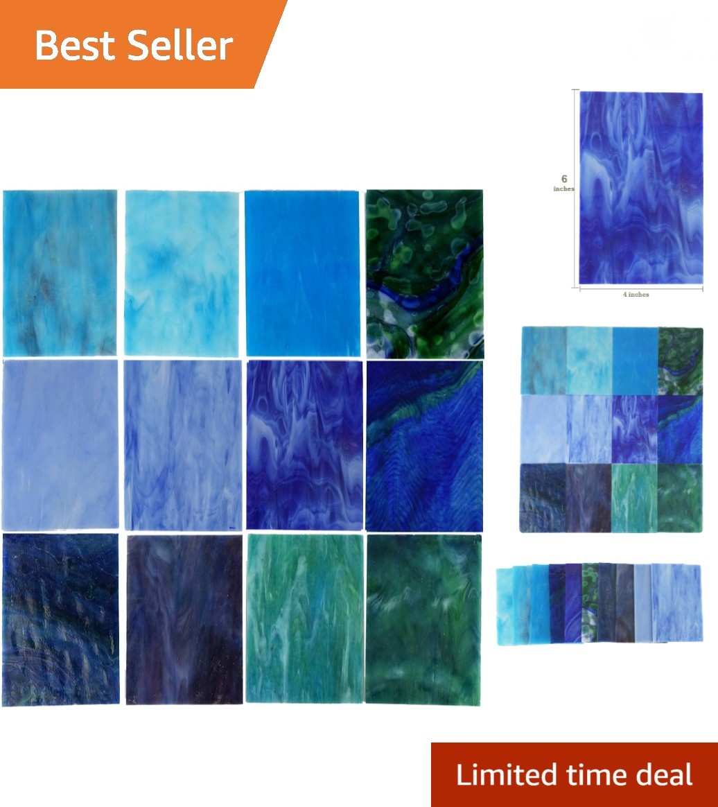 10 Sheets Variety Stained Glass Sheets Pack, 4 x 6 inch Large Cathedral Glass...