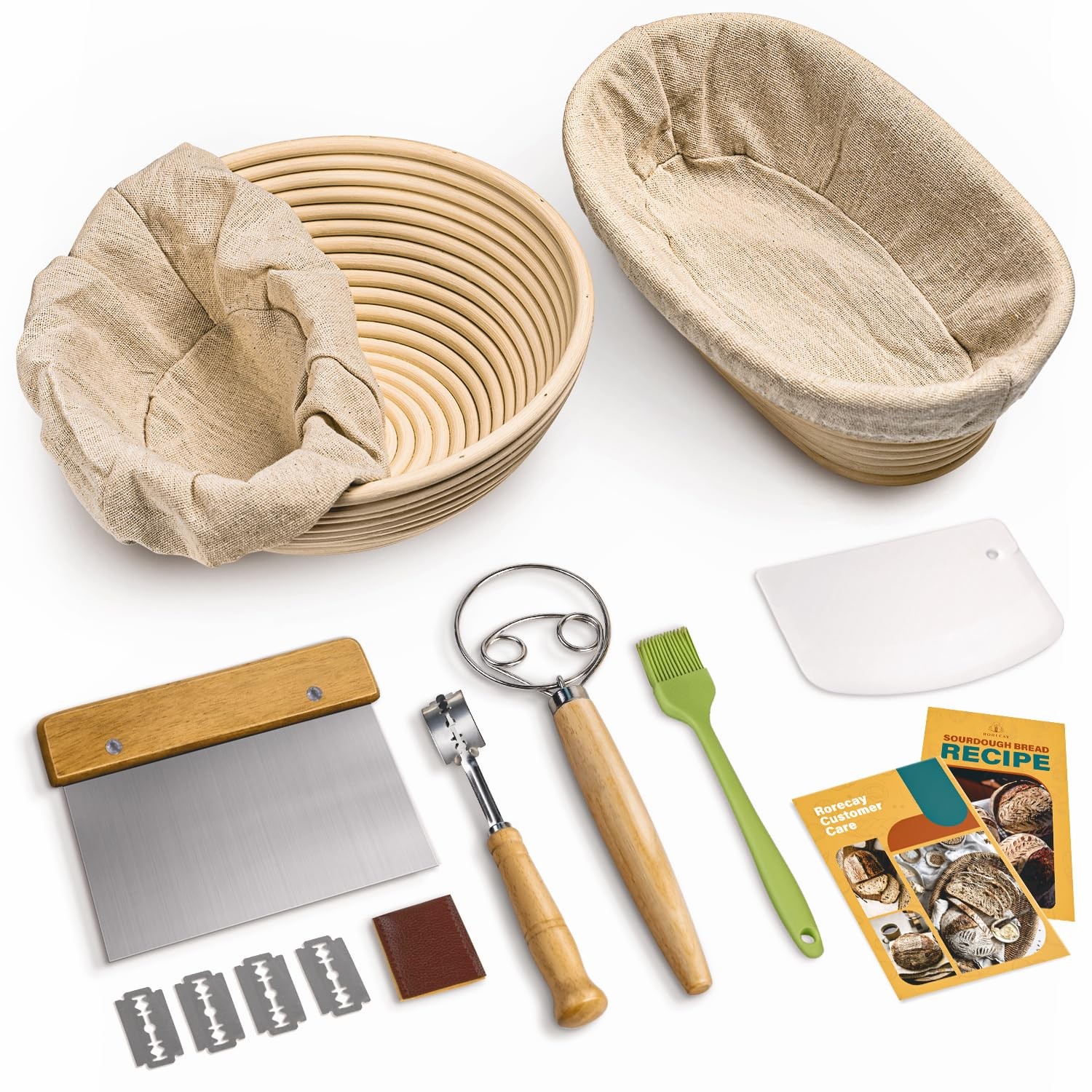 RORECAY Bread Banneton 9 inches (round), 10 x 5.7 (oval), Beige 