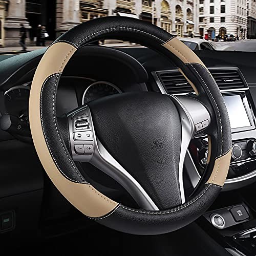 Leather Car Steering Wheel Cover, Non-Slip Car Wheel Cover Protector Beige