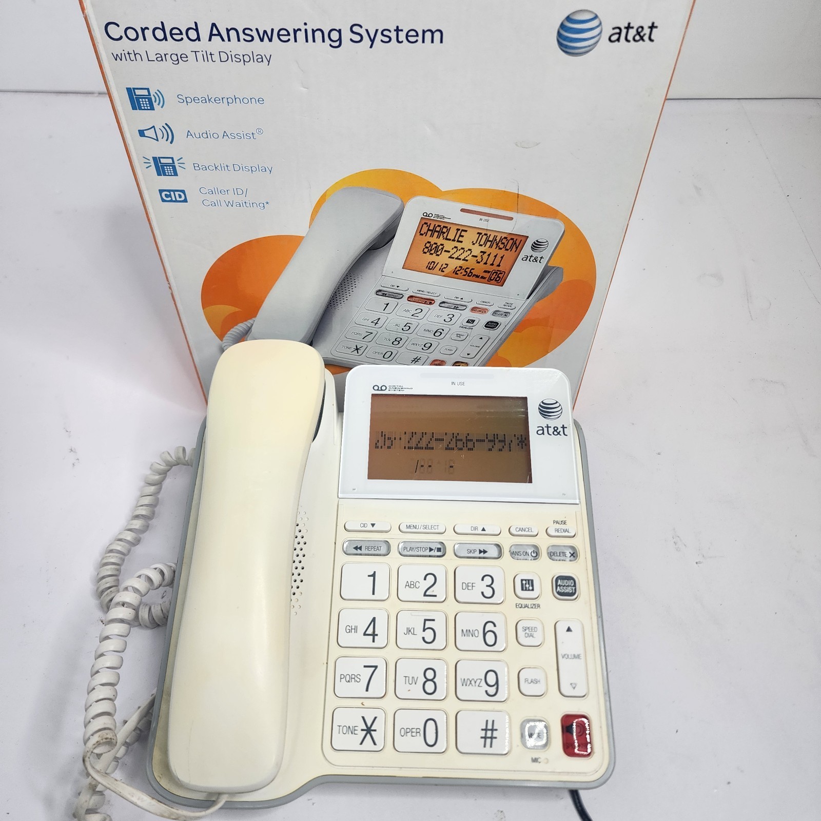 AT&T Corded Phone Answering System Caller ID Large Buttons Speakerphone w/Box