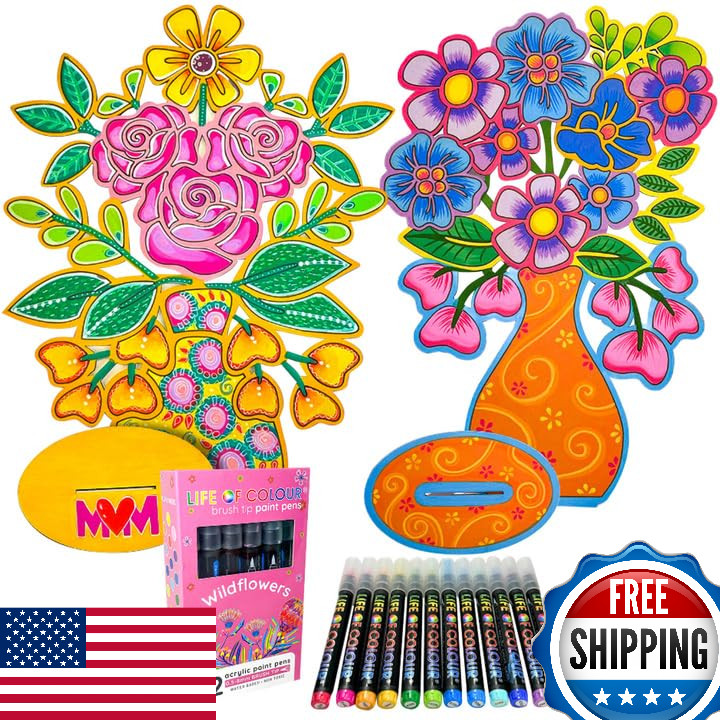 Life of Colour DIY Acrylic Painting Kit - 2 Flower in Vase Boards, No Mess, Larg