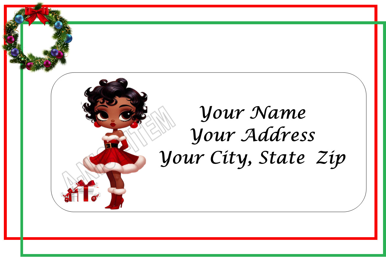 30 AFRICAN AMERICAN black Bettyy Boop inspired Christmas Return Address Labels