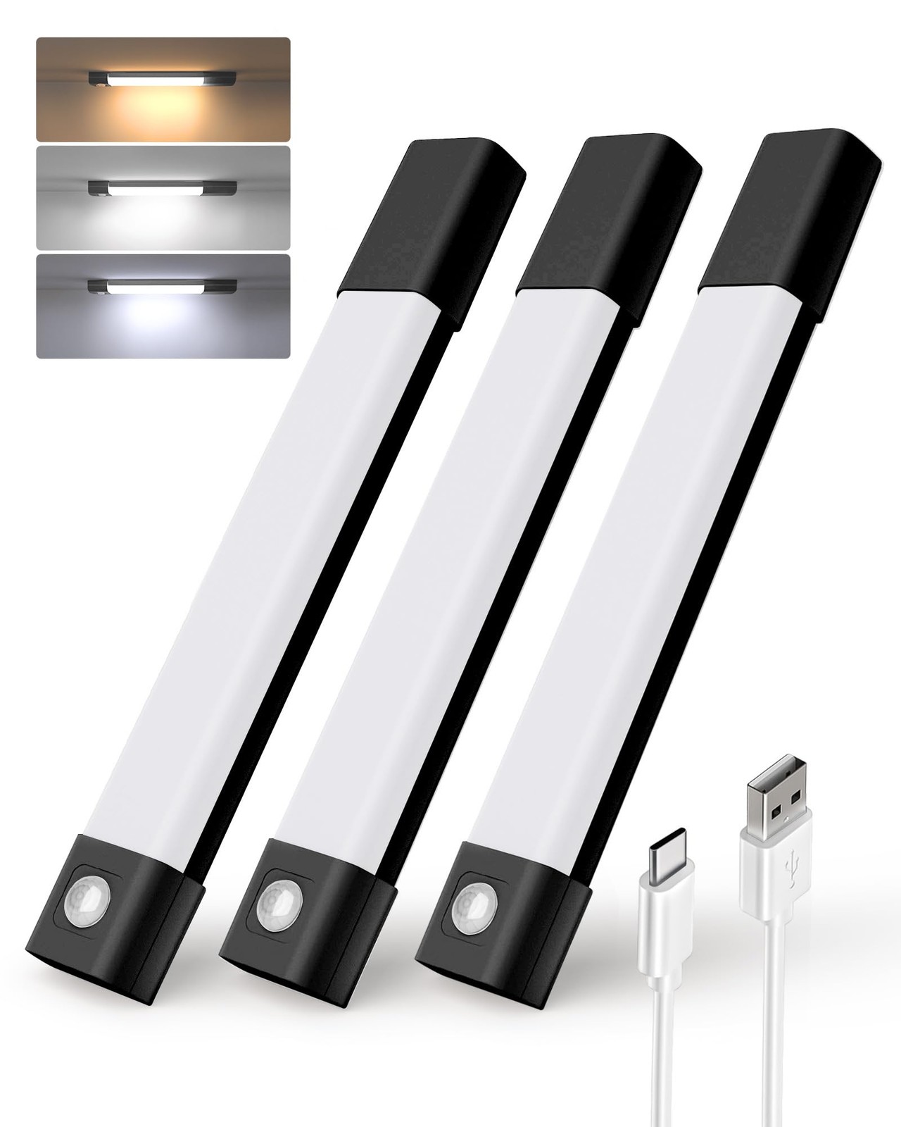 Wireless Closet Lights 30 LED Rechargeable Motion Sensor 3 Color Temperatures