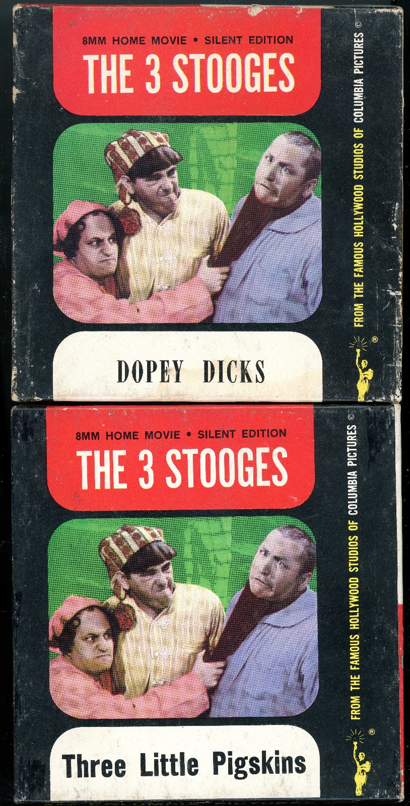 8MM SILENT-TWO VINTAGE THREE STOOGES SHORTS: DOPEY DICKS / THREE LITTLE PIGSKINS