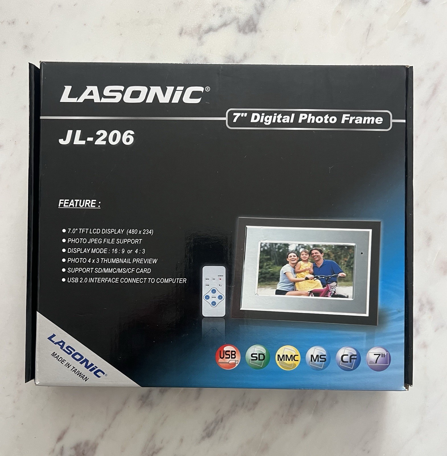 Lasonic JL-206 7" TFT LCD Digital Photo Frame, USB, SD/MMC/MS/CF, Remote