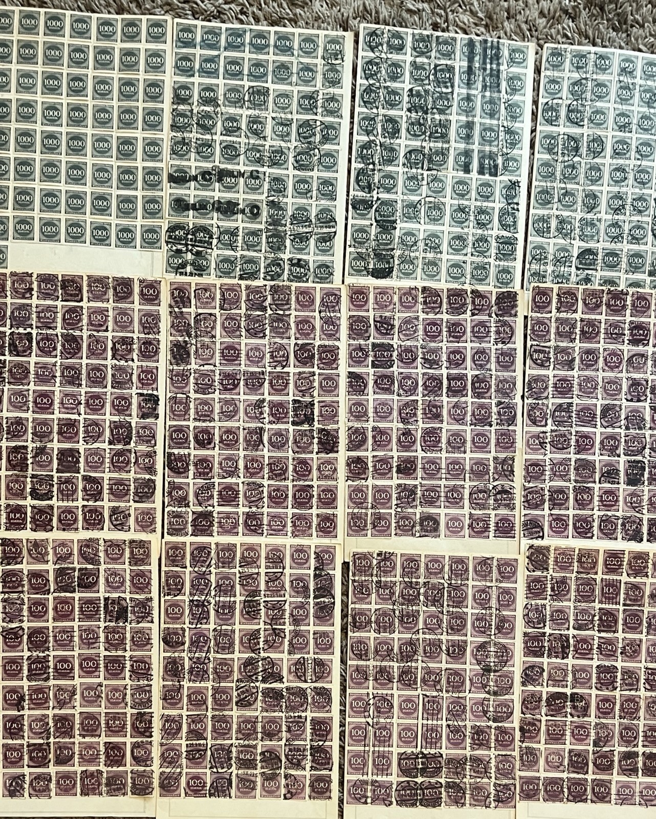 GREAT GERMANY STAMPS COLLECTION 100 MARK, 1000 MARK, USED RESELLER LOT WWI ERA