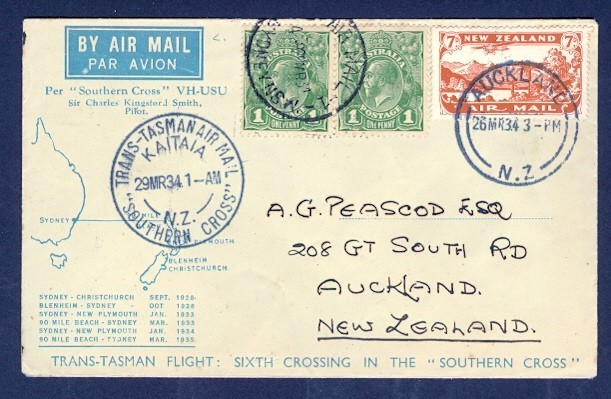 AUSTRALIA/NZ MIXED FRANKING 29 MR 34 TRANS TASMAN FFC