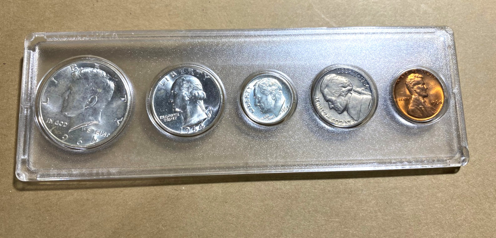 1964 US Mint Uncirculated Set 90% Silver Whitman Plastic Holder 5 Coins US Mint