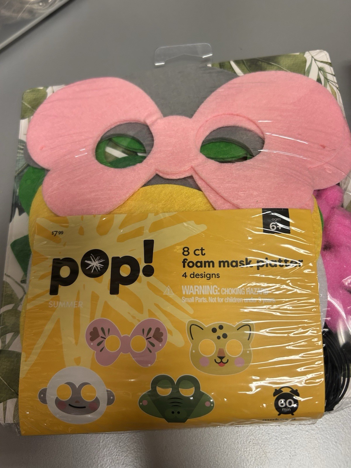 (2) Pop! Foam Mask Platter, 8 Zoo Mask Craft Kit (16 Total) New