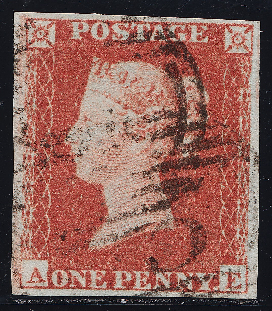1841 Penny Red Spec B2  Plate 164d (AE) 2nd State Re-Entry  Fine Used 4 Margins