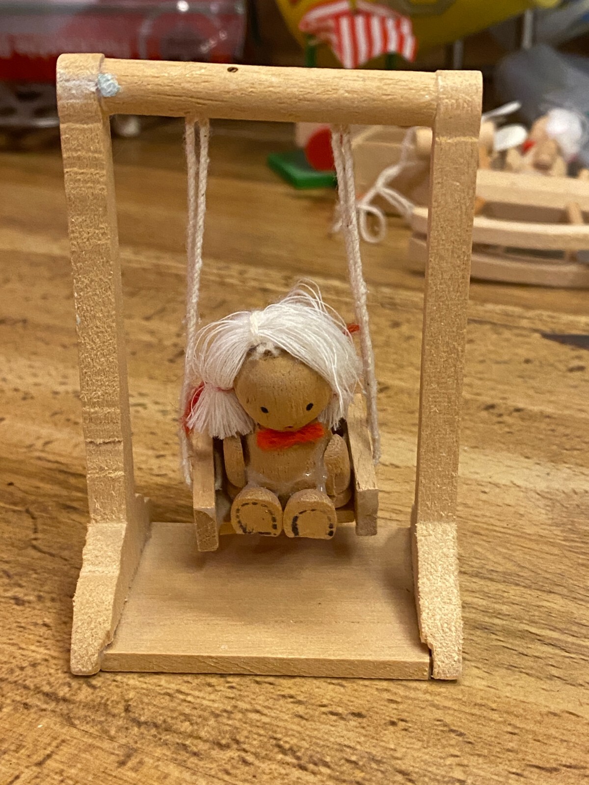 Vintage Wood  Girl on Swing Christmas Ornament 3 3/4"