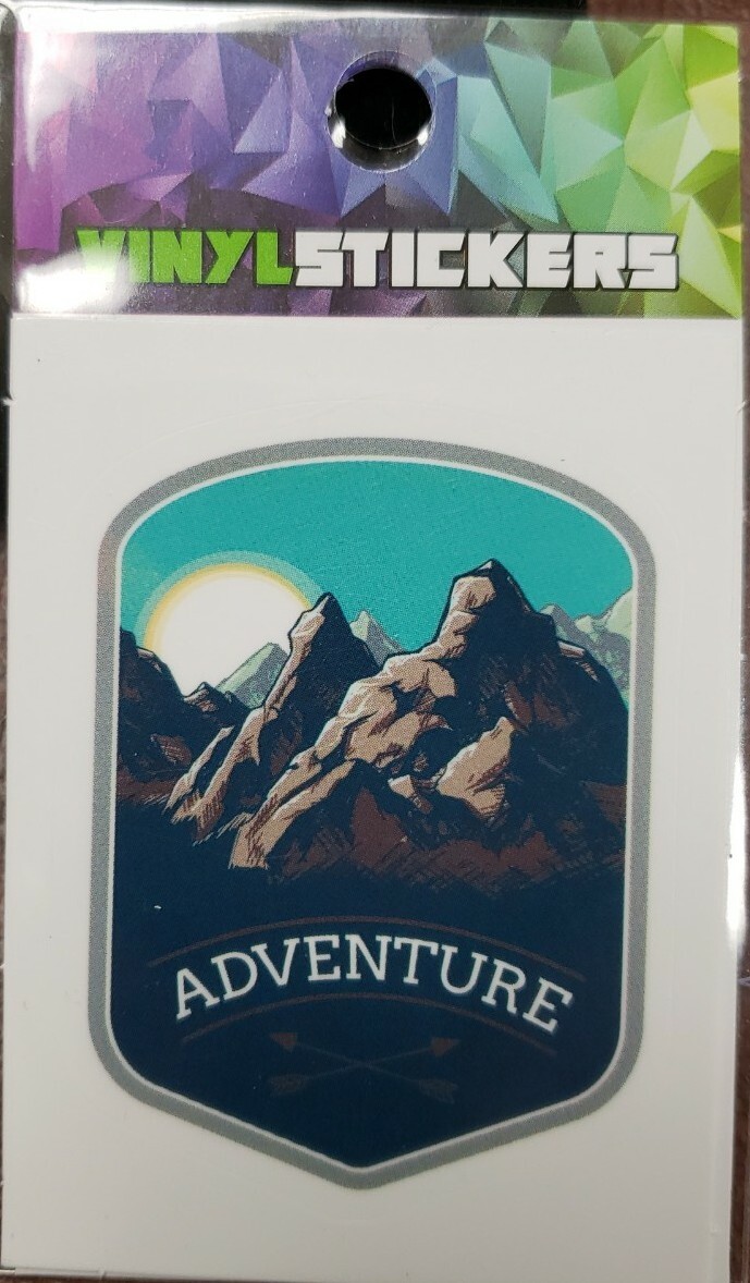 Adventure Mountains Sun Vinyl Sticker Repositional UV Weather Resistant 1¾"×2⅜"