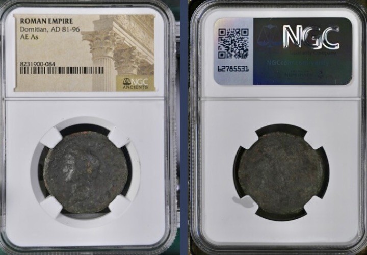 Emperor Domitian 81-96 AD AE As Genuine NGC Certified Ancient Roman Coin