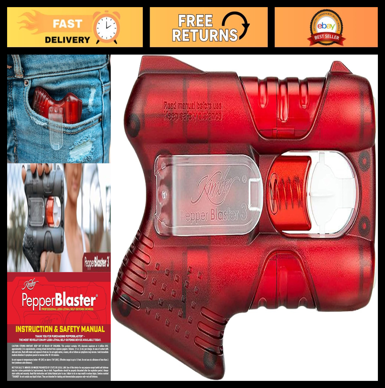 Pepper Spray Blaster 3 - Self-Defense Tool, Compact & Easy to Use, Red Color