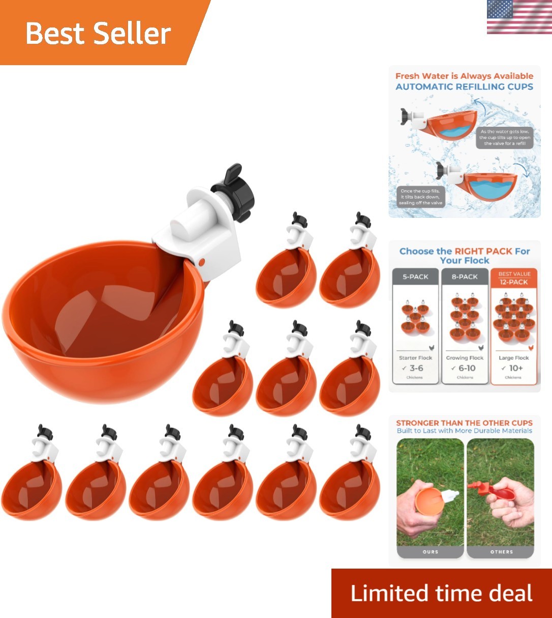 Large Automatic Chicken Waterer Cups | Chicken Water Feeder Suitable for Chic...