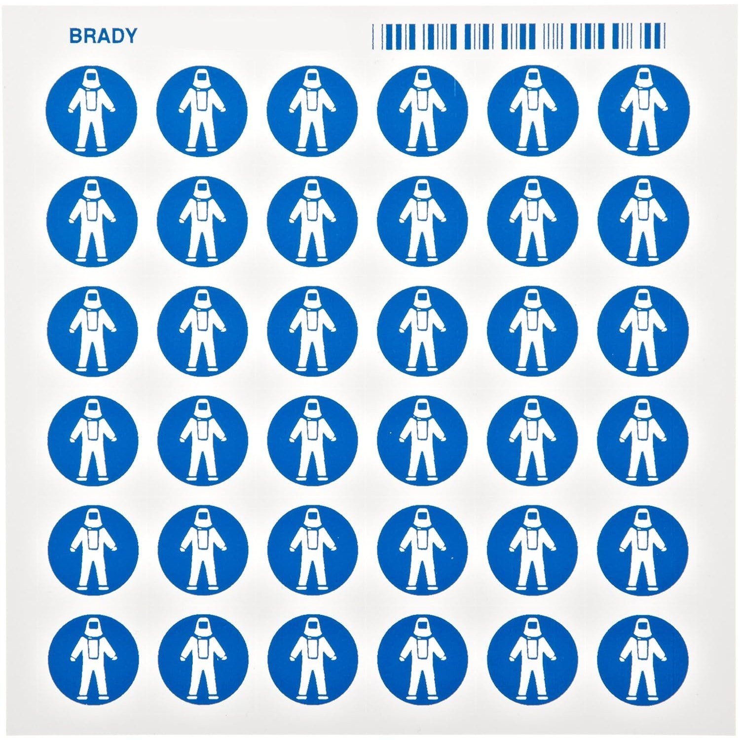 36 Brady 58565 Pressure Sensitive Right-To-Know Labels, 3/4 Full Protection Suit