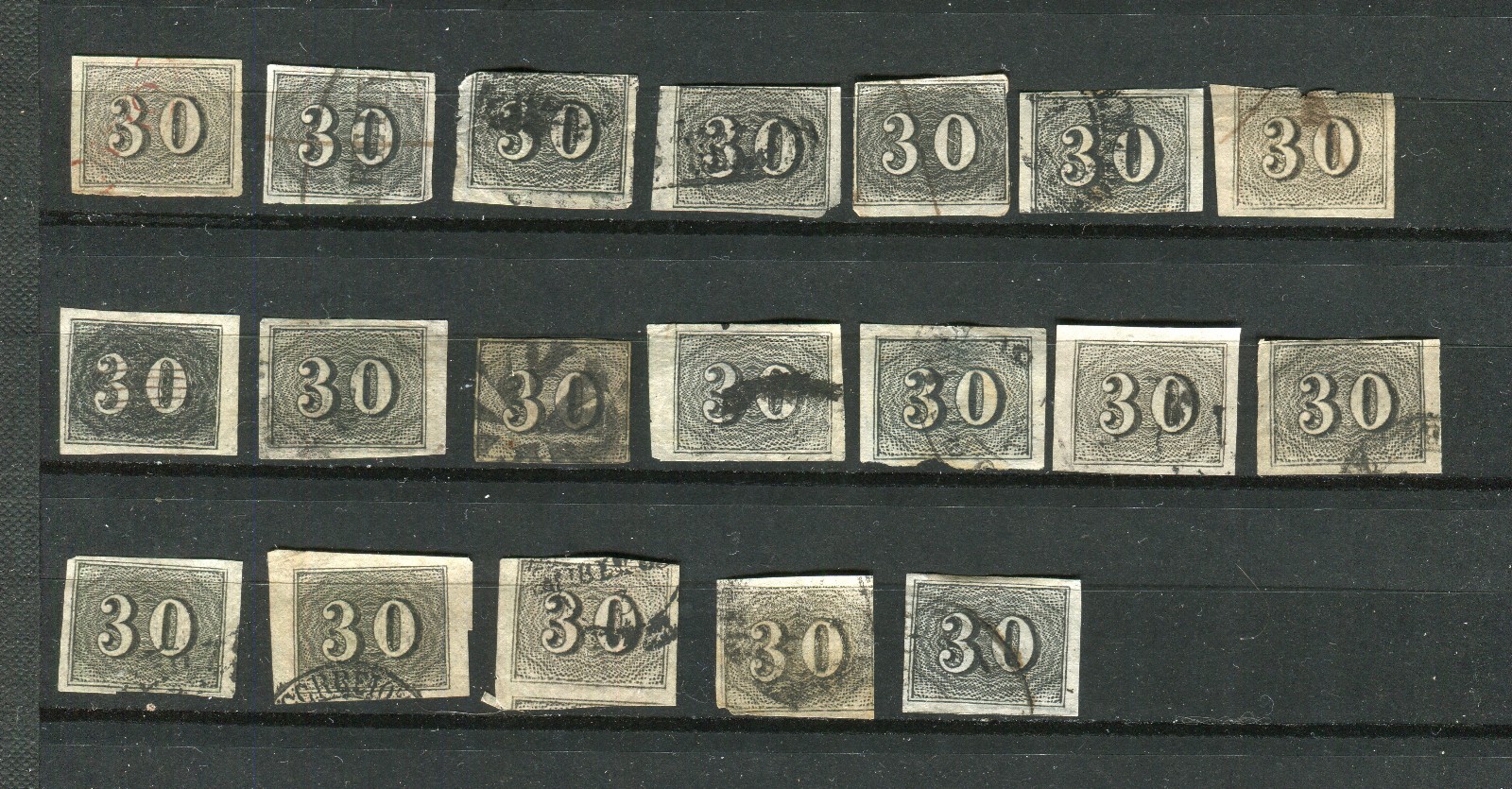 Brazil - 1850 - 19 stamps - Sc 23 - RHM 13 - Used