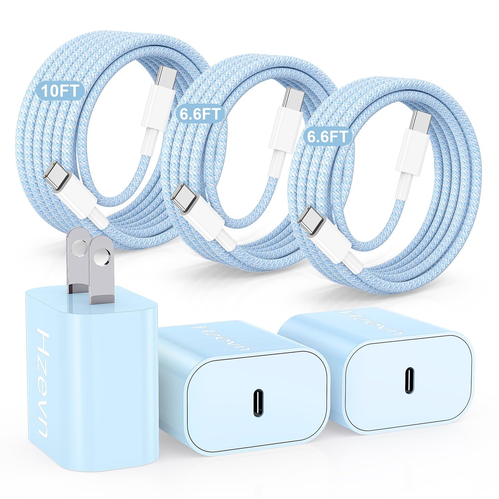 Fast Charging Cables 3Pack 20W USB C 6/6 10ft for iPhone 15 16 Pro Charger Block