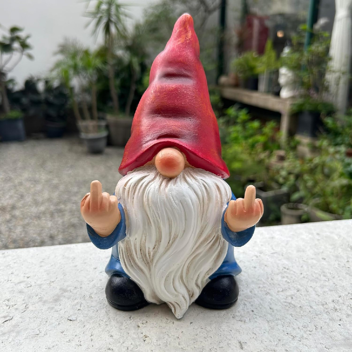 Naughty Middle Finger Garden Gnome Statue 7.8" Funny Outdoor Lawn Decor Gift
