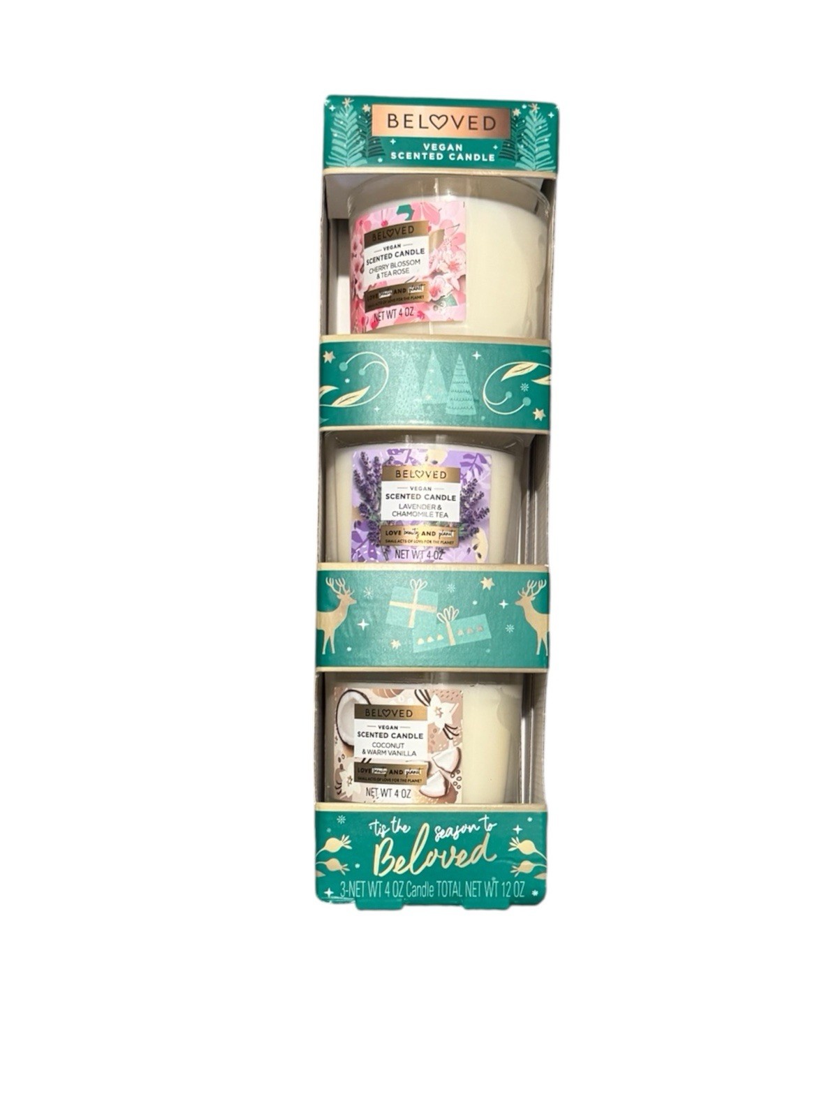 Beloved Vegan Scented Candle Set 3-Pack Cherry Blossom, Lavender, Coconut 