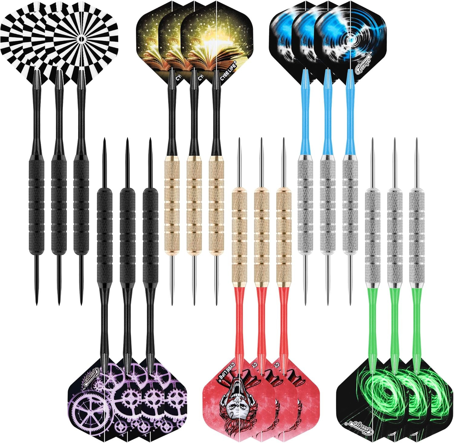Cyeelife Darts Metal Tip, 18 Pieces Professional Steel Darts, Steel Darts Set wi