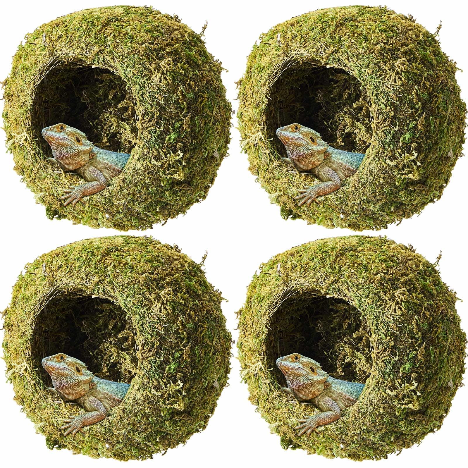 4 Pcs Mossy Cave Hide Artificial Green Reptile Mossy Hideout 4 Inch Humidity ...