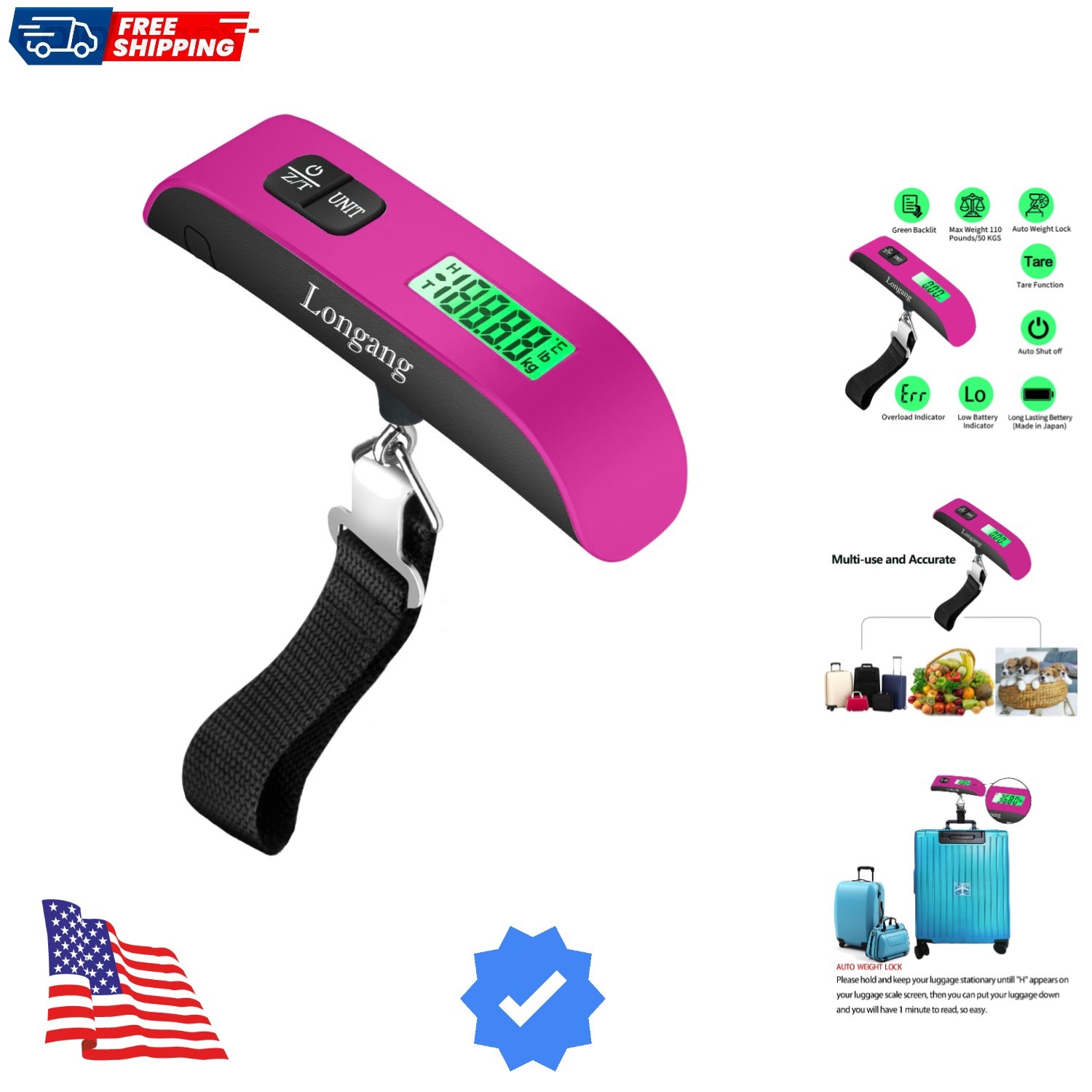 Digital Hanging Luggage Scale with Backlit for Travel, Portable Handheld Suit...