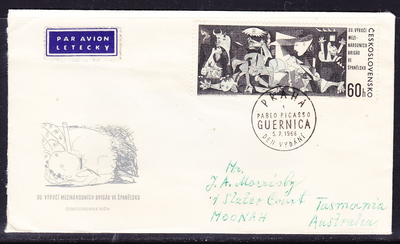 Czechoslovakia 1966 Picasso First Day Cover to Tasmania