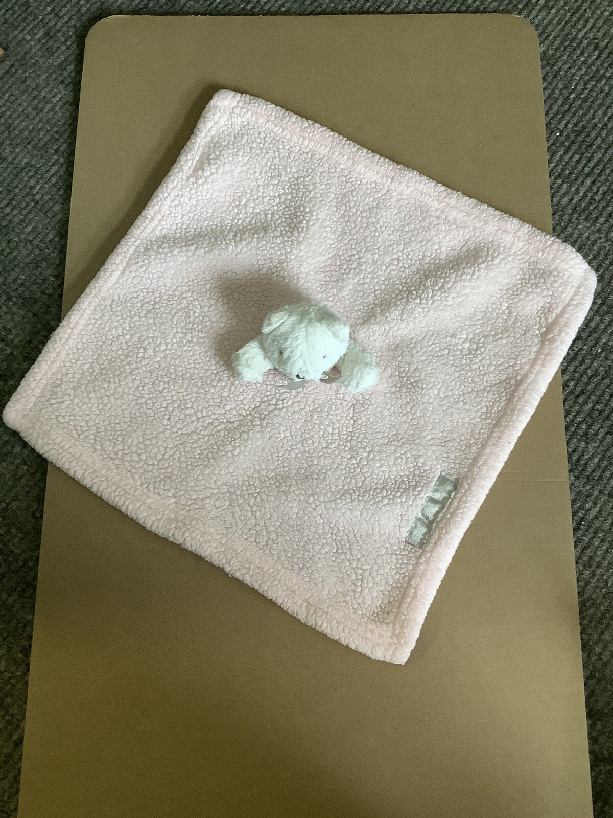 Blankets and Beyond White Bear Security Blanket Silver Bow Lovey pink