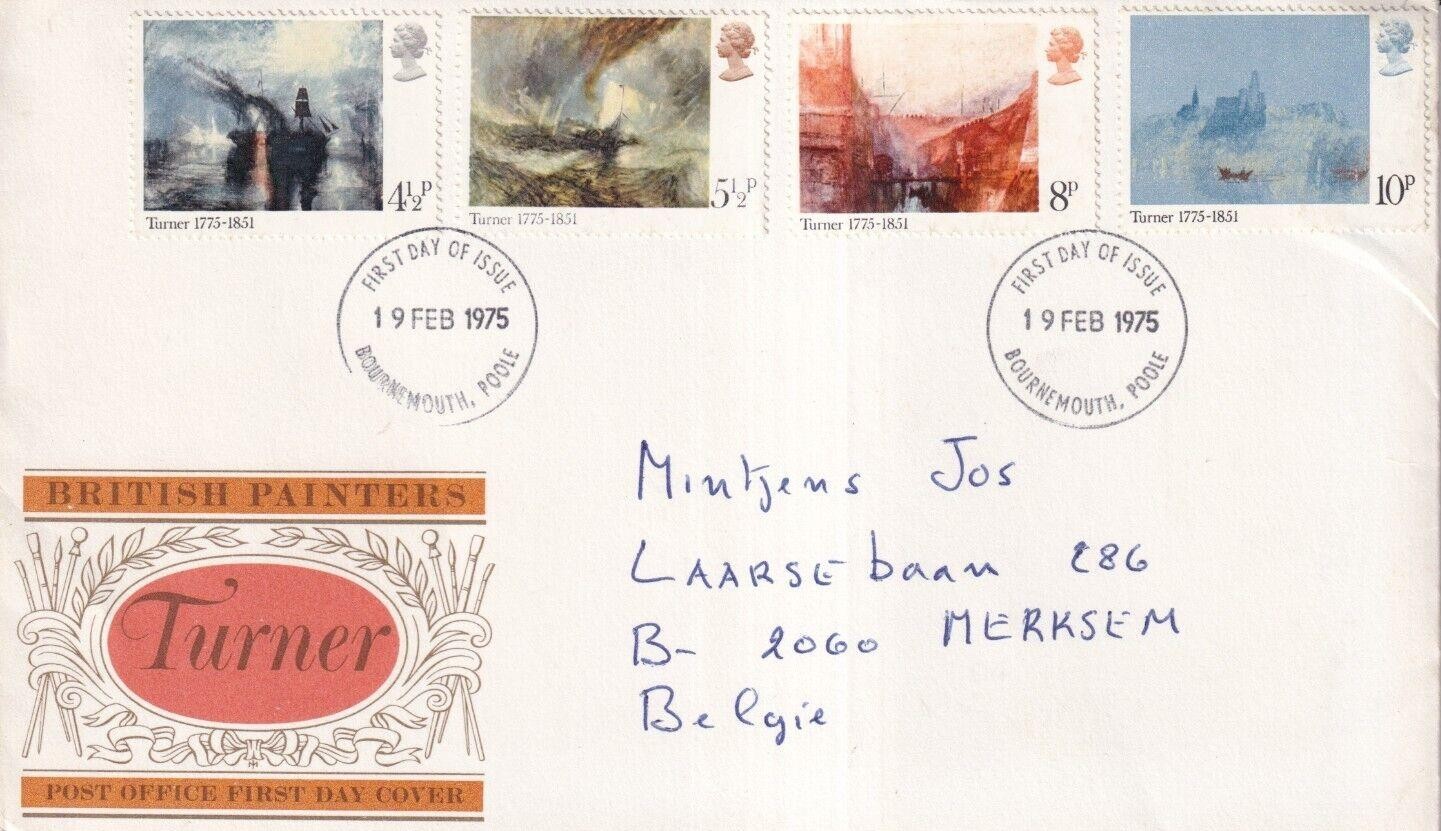 SA34c Great Britain 1975 British Painters - Turner, to Belgium FDC