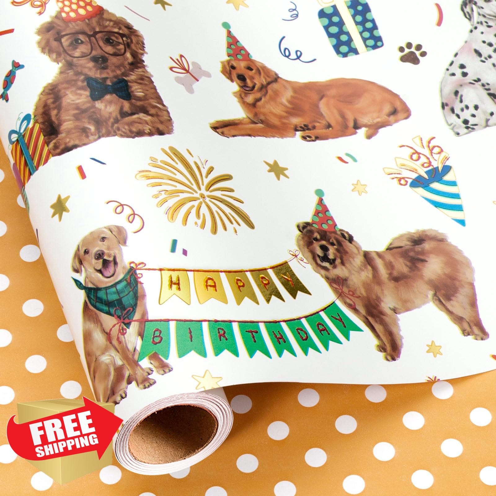 Yarcony Dog Paw Print Wrapping Paper 17"x16.5' Metallic Foil Pet Lovers