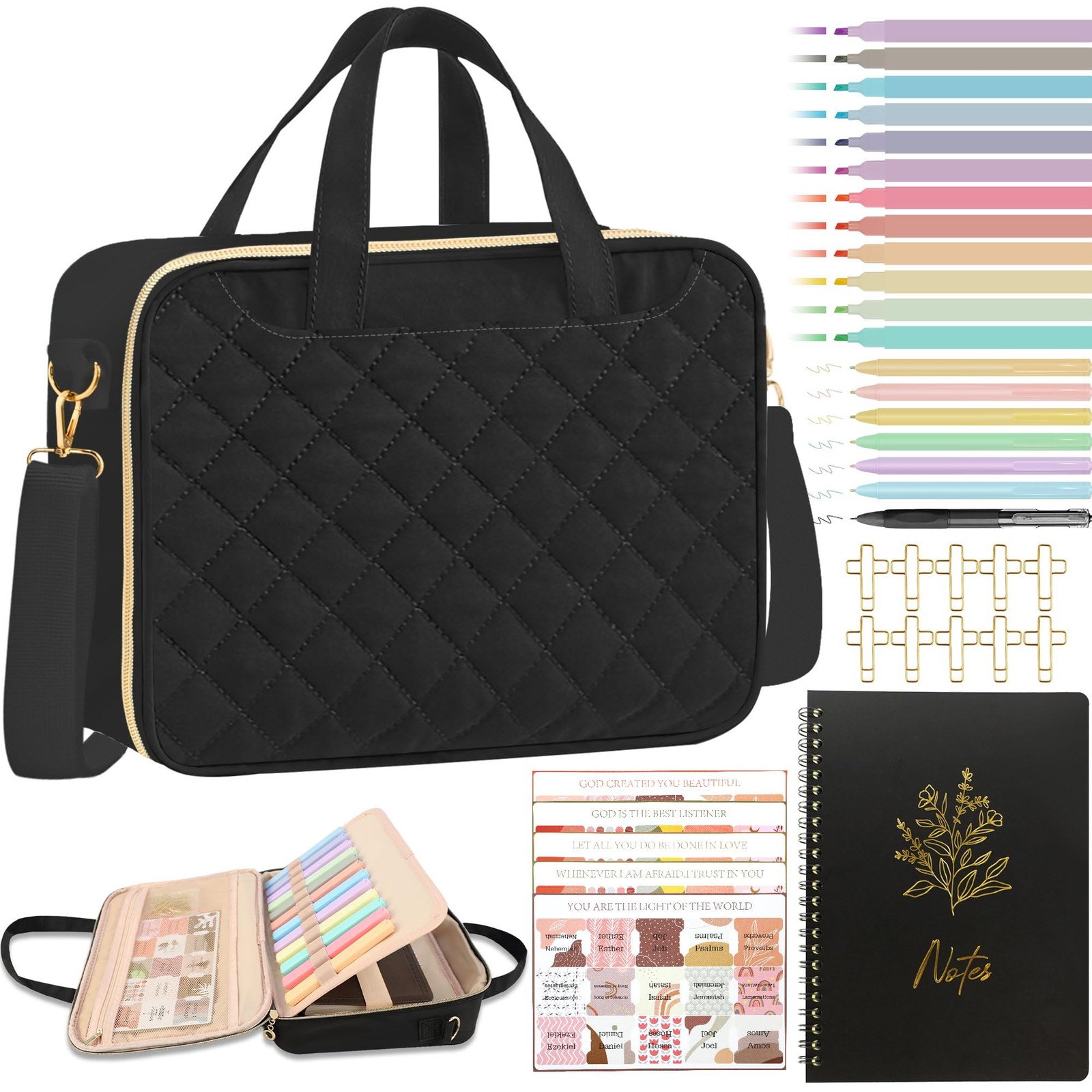 Bible Cover Case for Women, Large Quilted Bible Bag with Shoulder Strap and H...