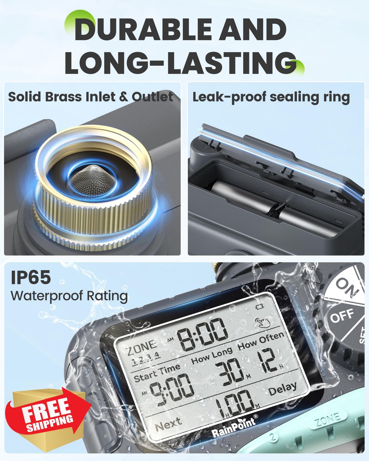 RAINPOINT 4 Zone Sprinkler Timer Digital Yard Lawn Irrigation Timer