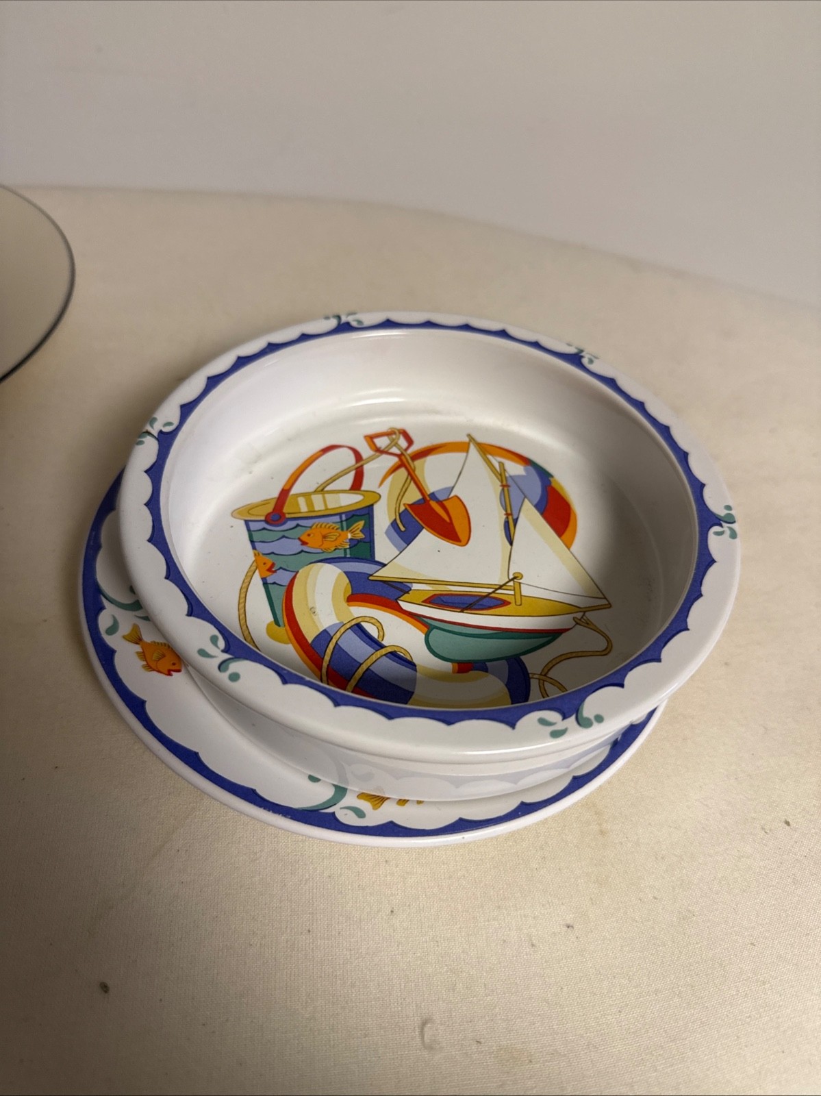 VTG Tiffany & Co Porcelain Bowl Plate Set Beach Child Kids Baby Seashore 1992