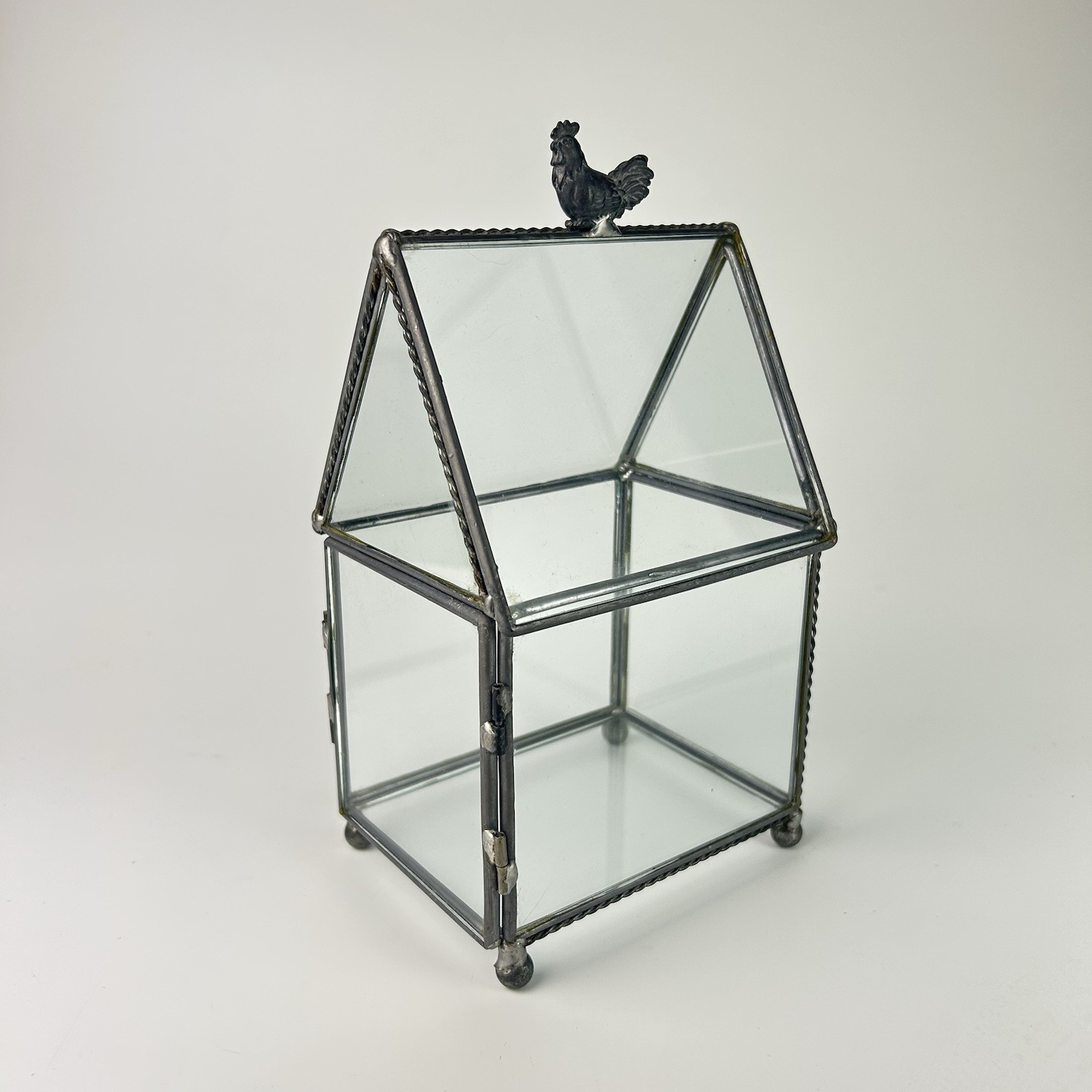 Hen-Feathers Rooster Leaded Glass Terrarium Hinged Door Made In The USA 