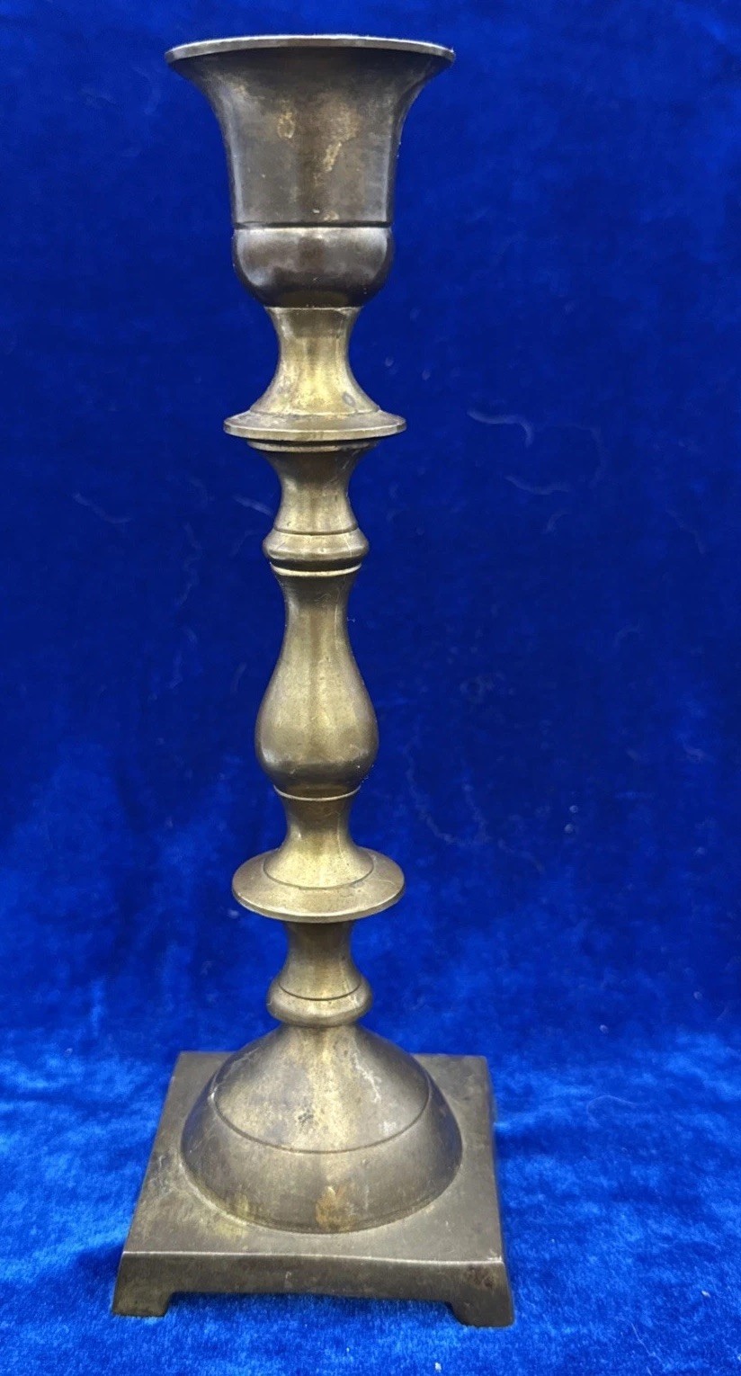 Vintage Brass Candlestick Holder 8” Tall  Square Bottom Footed