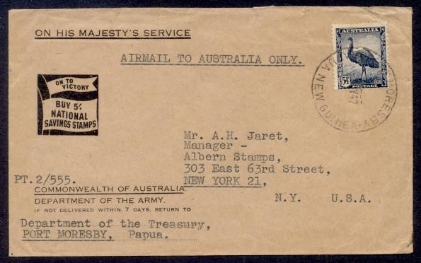 PAPUA 1947 AUTRALIA COMBO AIR TO USA