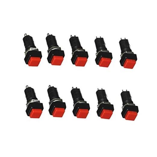 10pcs AC 250V 3A 12mm Thread 2 Pins Momentary Push Button Switch Cap SPST 1 NO 