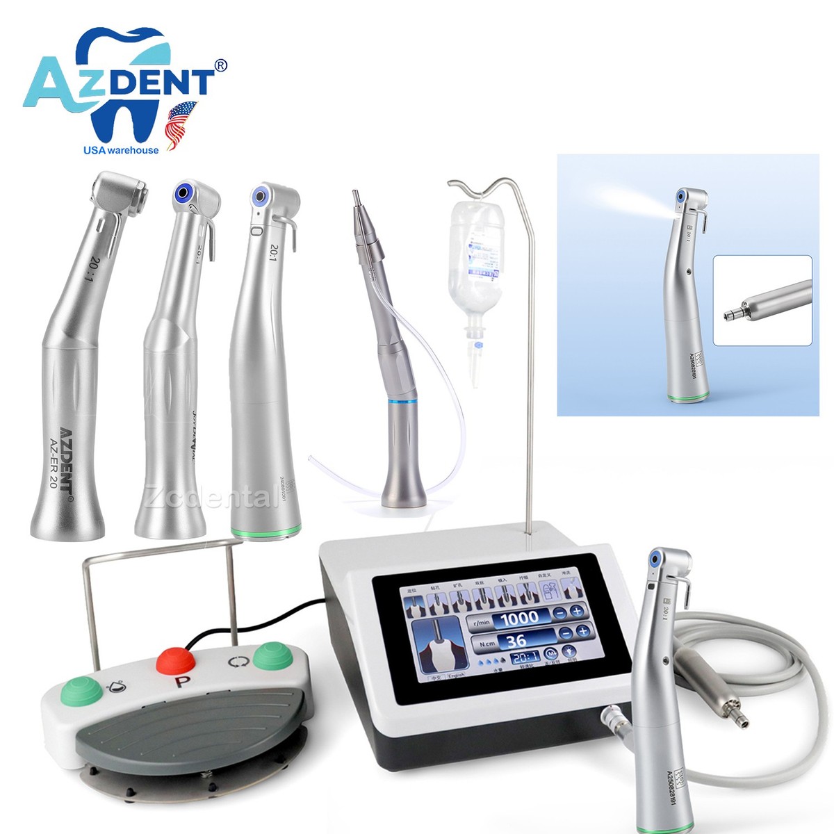 AZEDNT Dental Implant Motor Touch Screen System 20:1 Fiber Surgical Contra Angle
