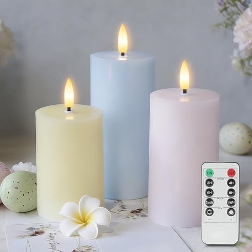 Flameless Easter Candles with Remote, Battery Operated Pink, Blue, Yellow
