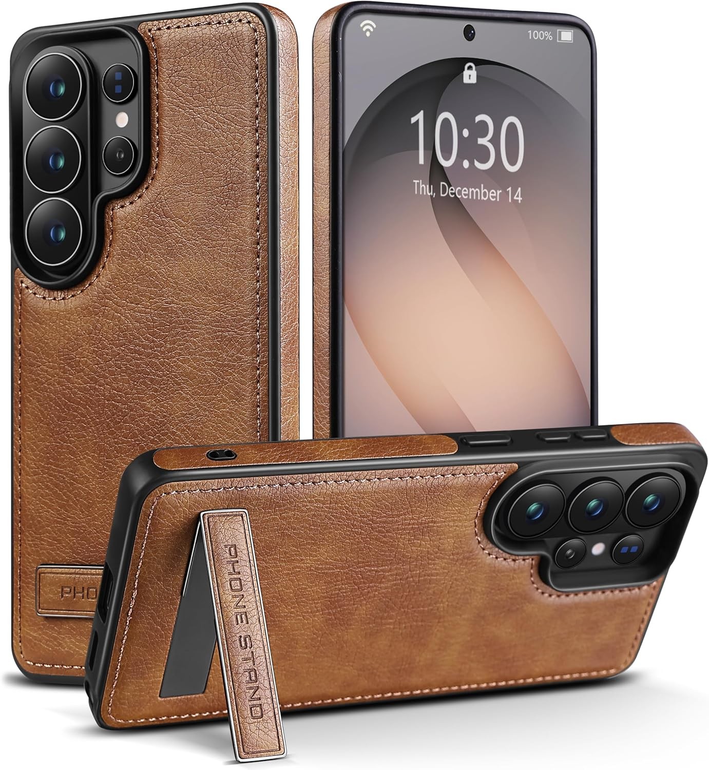 Samsung Galaxy S26 Ultra Leather Case with Stand, Slim Adjustable Kickstand Cove