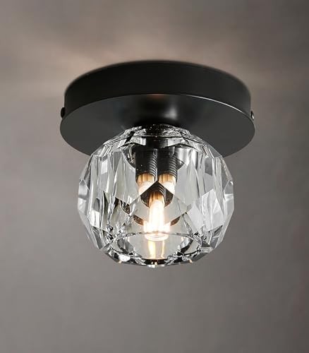 Crystal Small Chandelier Light Fixture: K9 Crystals Brass Semi Flush Black