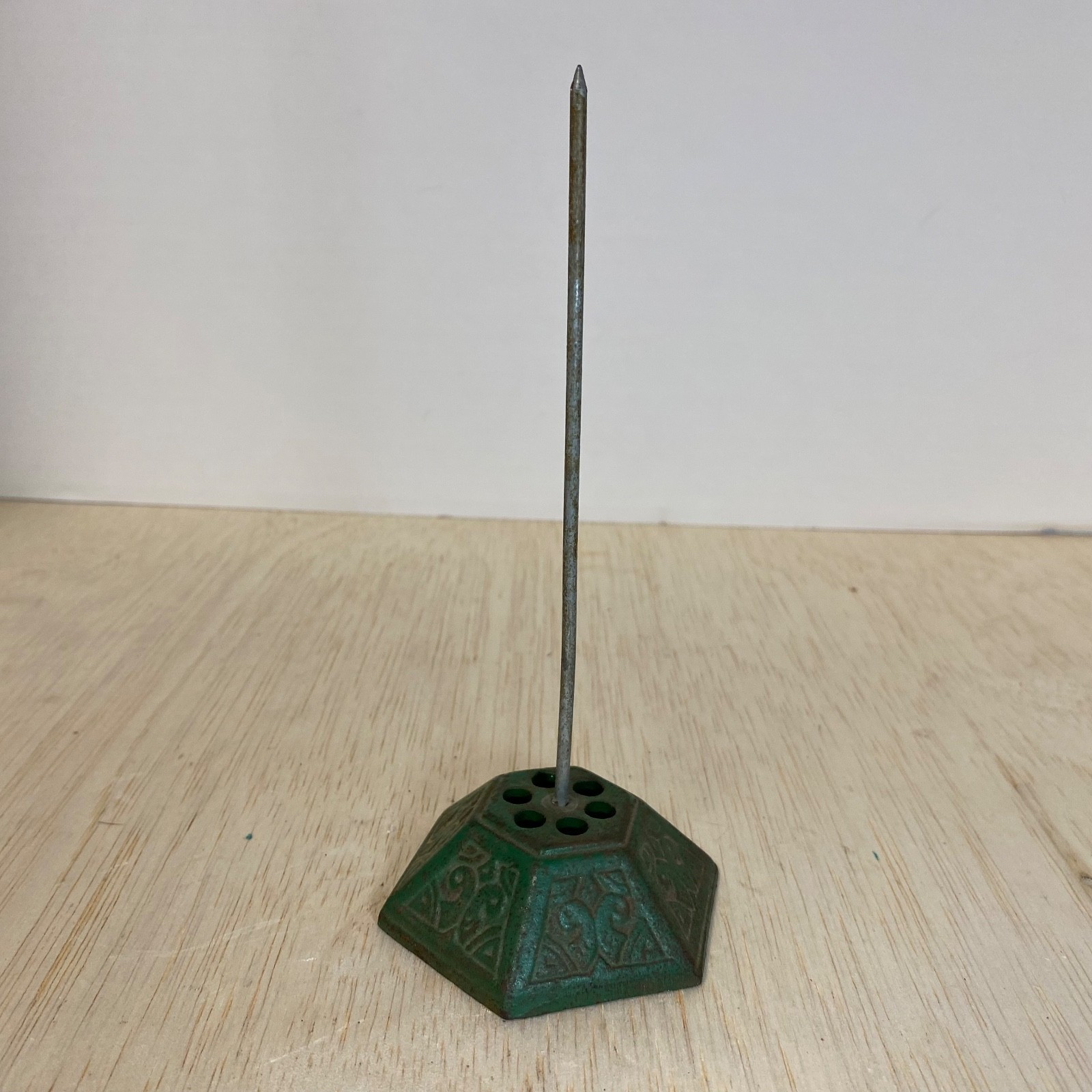 Antique Green Cast Metal Store Receipt Bill Note Holder Spike