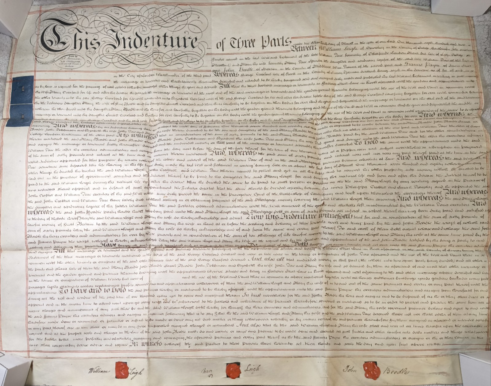 1761 Georgian Vellum Indenture Deed – Warwick – Wax Seal – Tax Stamp George III