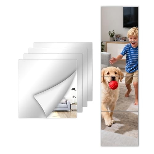 Stick on Small Mirror for Wall Decor,Plastic Non Glass Sticky Kids 32"L x 8"W