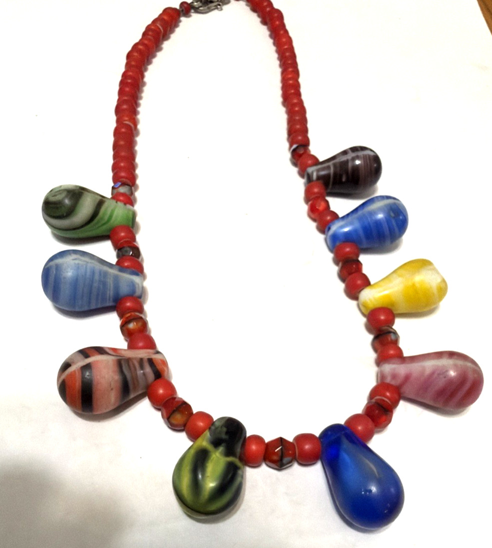 Vintage African Tribal Multicolor Handmade Bead Necklace 16"