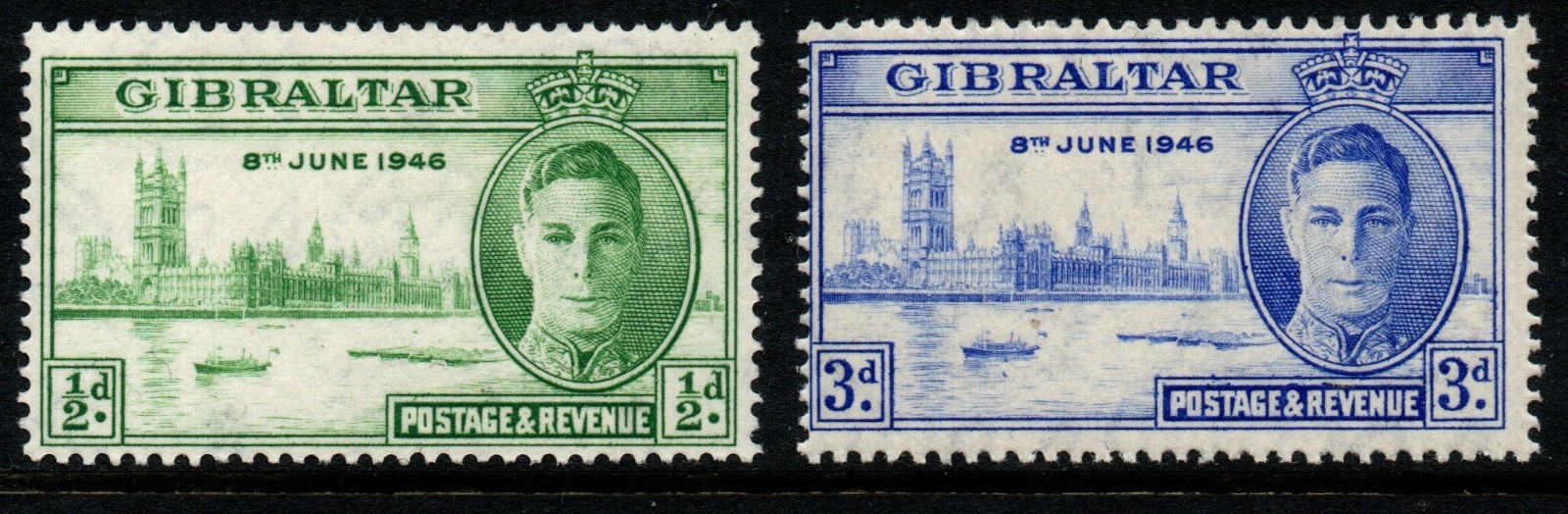 GIBRALTAR SG132/3 1946 VICTORY MTD MINT