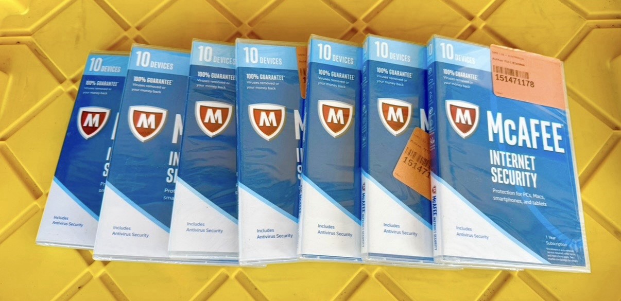 LOT OF 7 McAfee 2017 Internet Security Software Discs 10 Devices SEALED UNOPENED