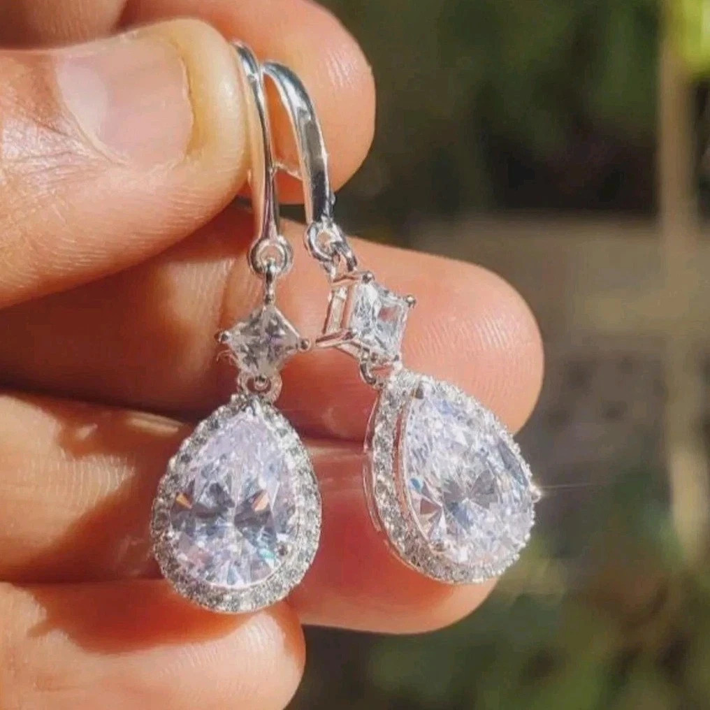 10 Ct Treated Certified White Diamond Solitaire Dangler Earrings In 925 Silver